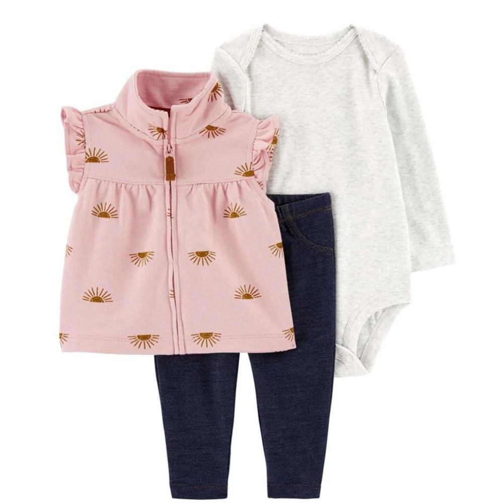 Carter's Baby Girls 3 Piece Vest Jacket Set Denim Skinny Jeans Shirt 18 Months
